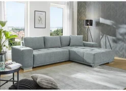 Hoeksalon Luciano 282x204cm - stof - middengrijs met bedfunctie & opbergruimte