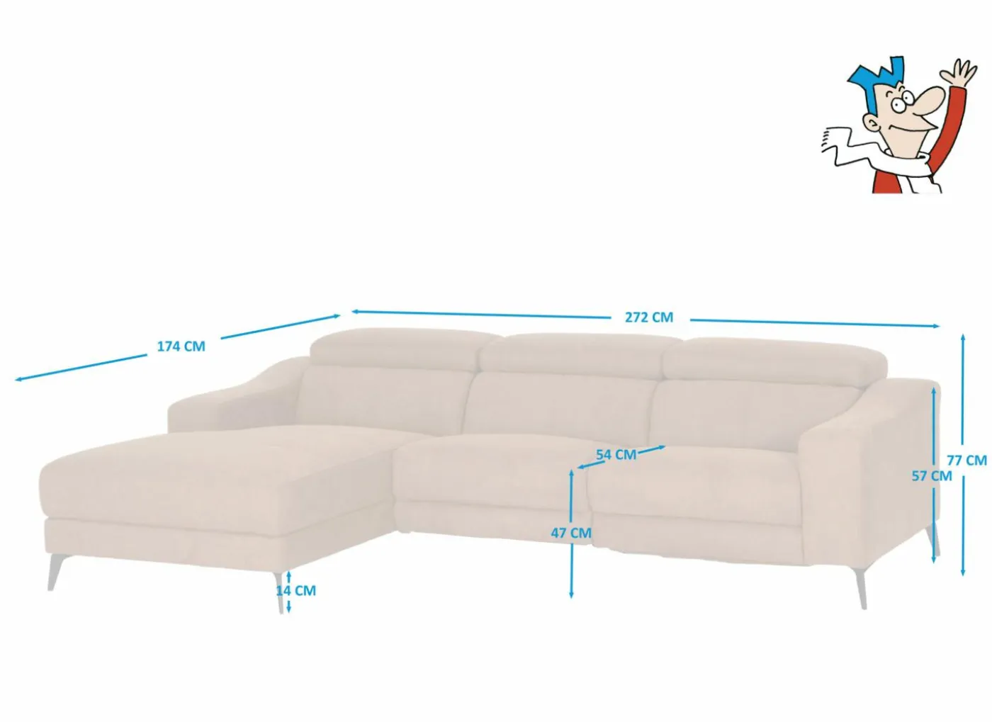 Hoeksalon Mana 272x174cm - stof - cognac