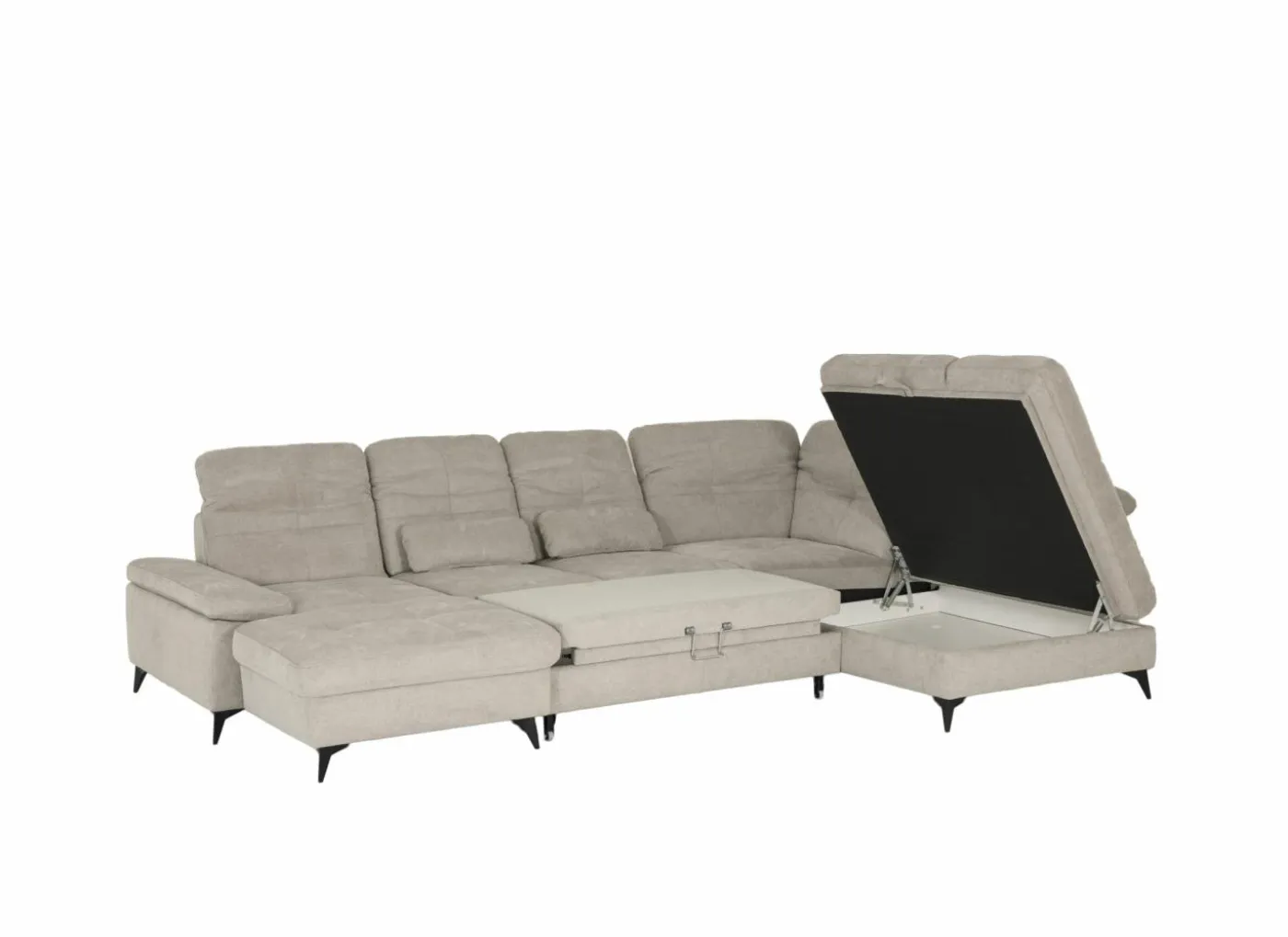 Hoeksalon Naja 353x255cm - stof - desert met bedfunctie en zitdiepteverstelling