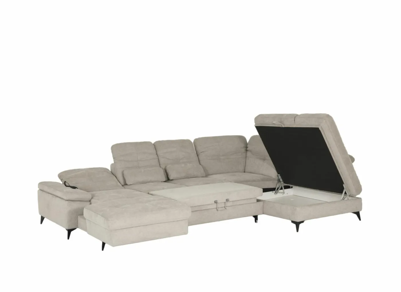 Hoeksalon Naja 353x255cm - stof - desert met bedfunctie en zitdiepteverstelling