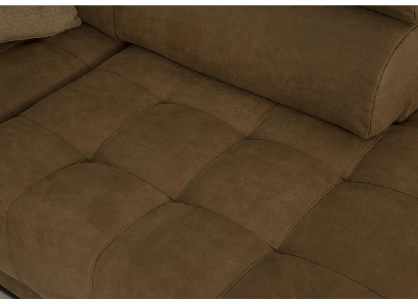 Hoeksalon Rimini 388x224cm - stof - cognac met bedfunctie