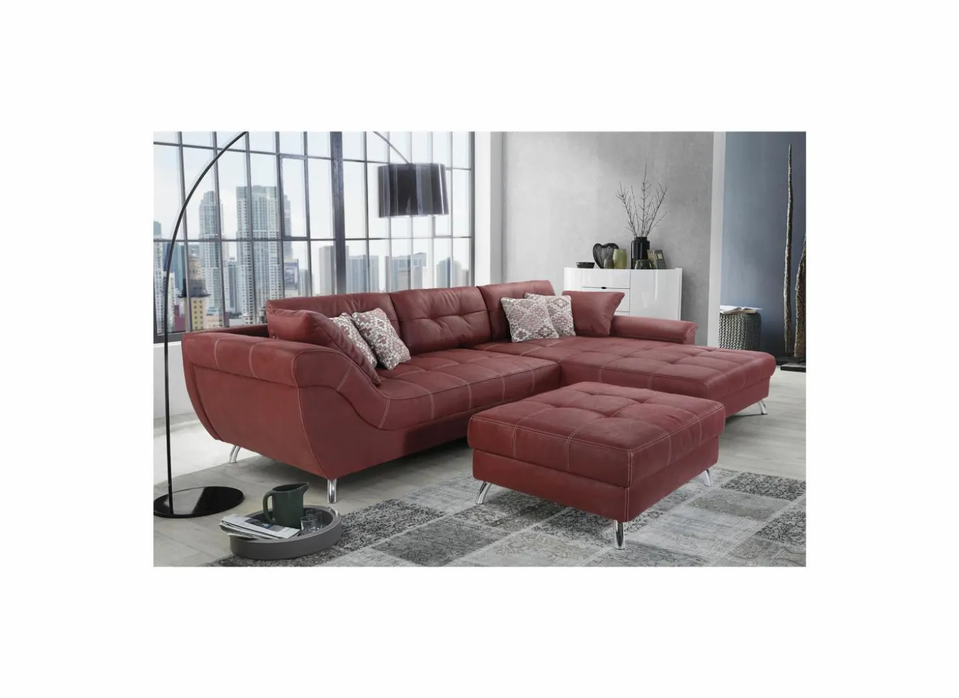 Hoeksalon San Francisco 355x218cm - stof - rood
