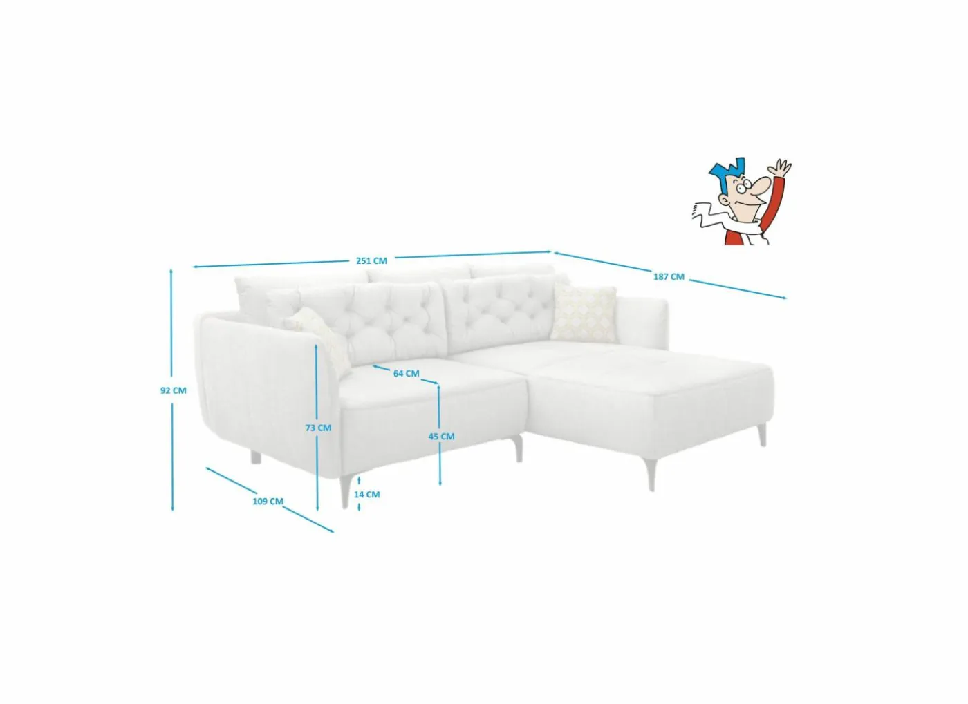 Hoeksalon Saulo 251x187cm - stof - grijs