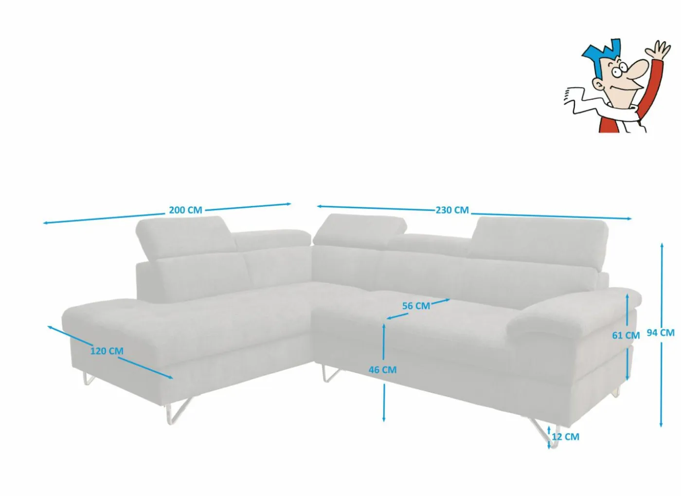 Hoeksalon Sirocco 230x200cm - stof - donkergrijs met bedfunctie