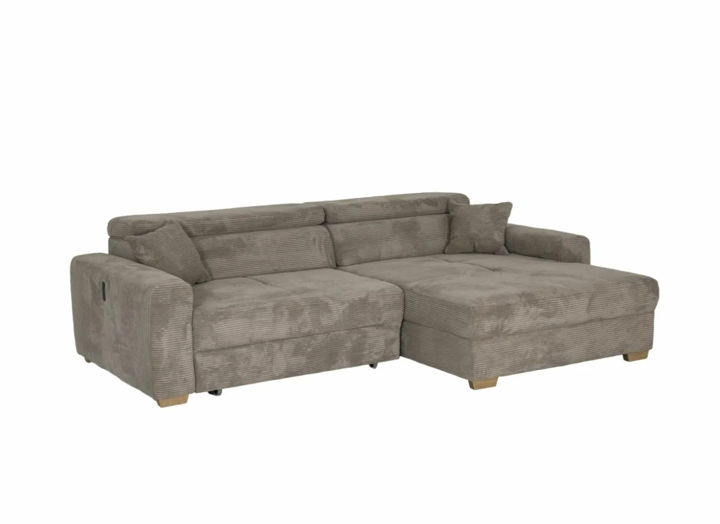 Hoeksalon Slider 279x186cm - ribcord stof - bruin met bedfunctie