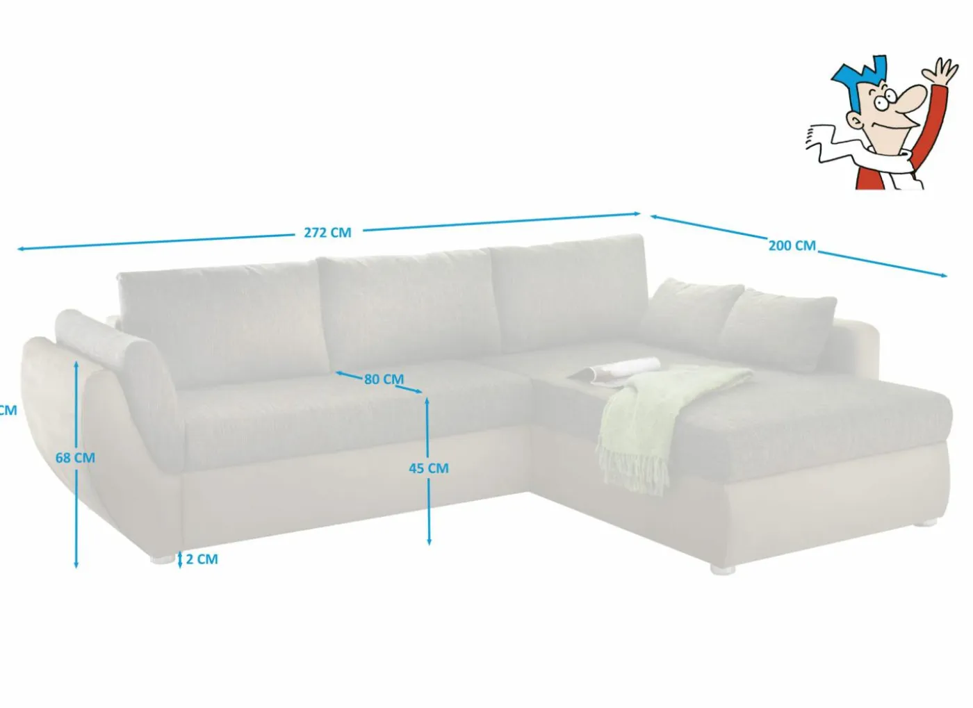 Hoeksalon Taifun 272x200cm - stof - bruin met bedfunctie