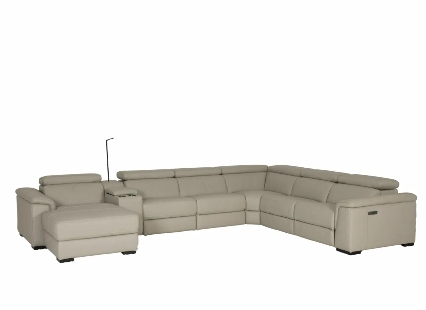 Hoeksalon Walk 413x303cm - leder - grijs met relax & opbergruimte