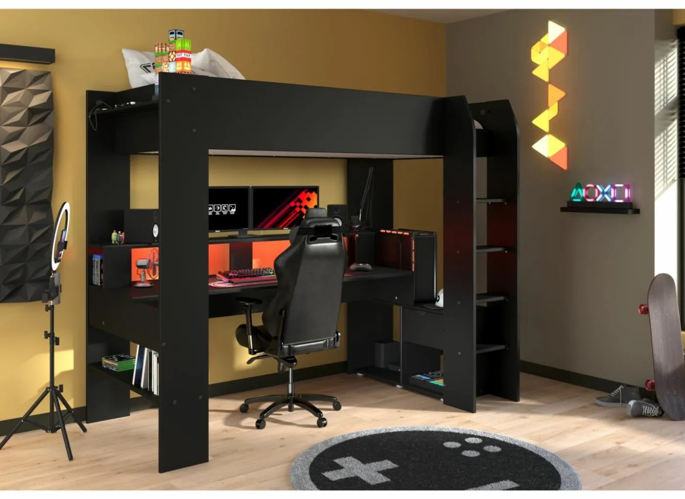 Hoogslaper Black Stipple 90x200cm - melamine - zwart
