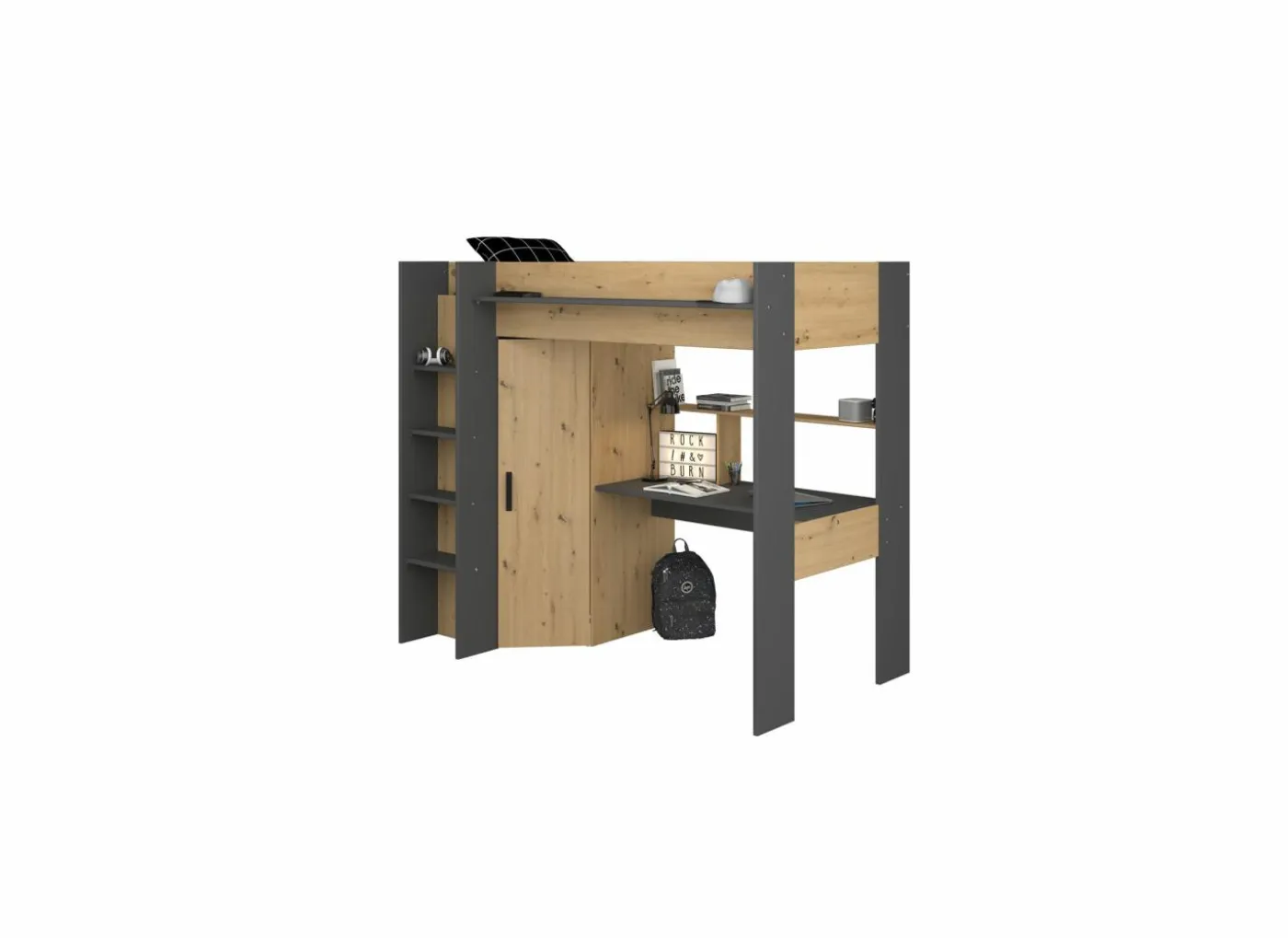 Hoogslaper Heavy 90x200cm - decor - eik & donkergrijs