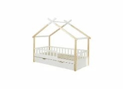 Huisbed Guinevere 90x200cm - den massief - naturel & wit met bedlade