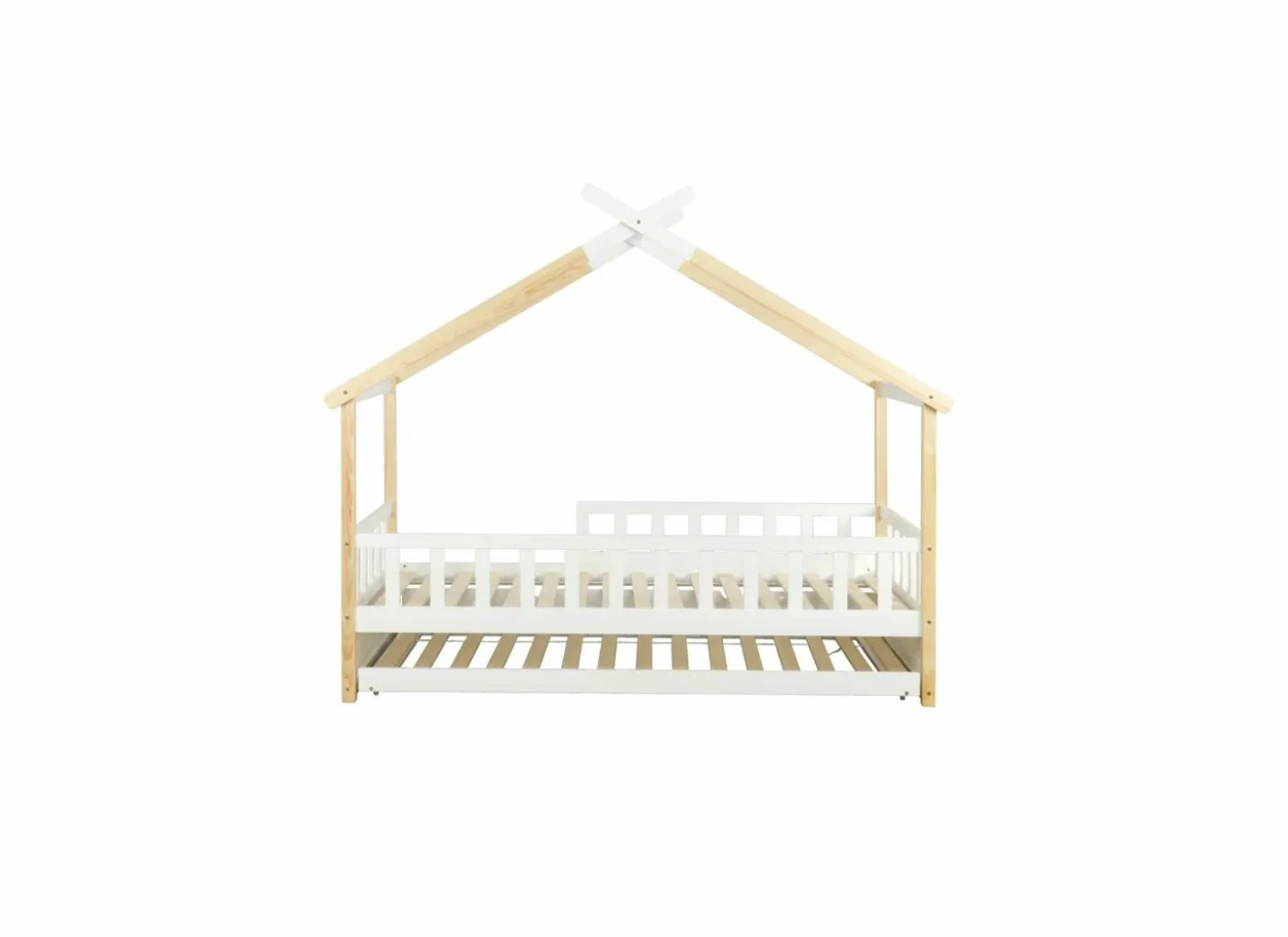 Huisbed Guinevere 90x200cm - den massief - naturel & wit met bedlade