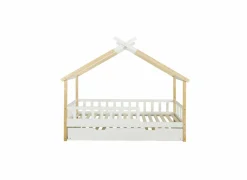 Huisbed Guinevere 90x200cm - den massief - naturel & wit met bedlade