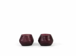 Kaarsenhouder geribbeld L Ø14x12x10cm - glas - paars