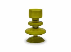 Kaarsenhouder H12cm - glas - olijfgroen