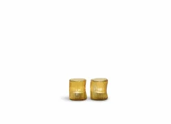 Kaarsenhouder organisch geribbeld Ø8x8,5cm - glas - amber
