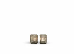 Kaarsenhouder organisch geribbeld Ø8x8,5cm - glas - smoke