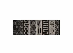 Keukenloper Kitchen Wood 150x50cm - stof - zwart/grijs