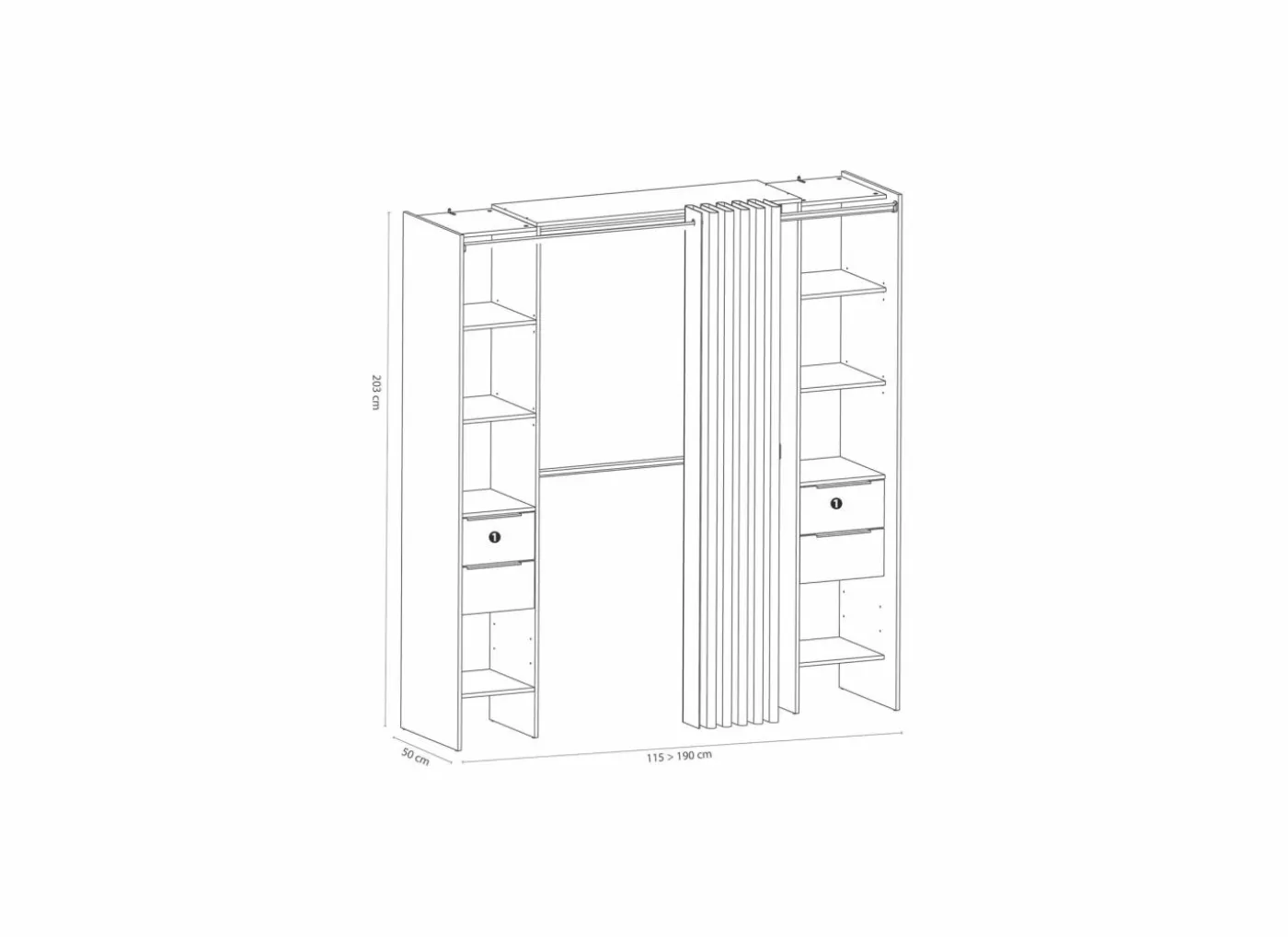 Kledingrek Dana 190x50,1x203cm - decor - eik