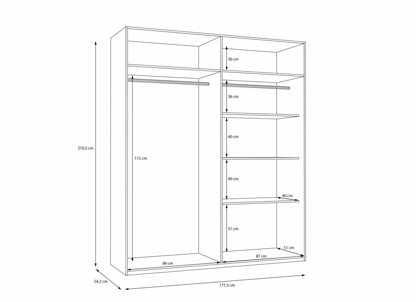 Kleerkast Adria 178cm - decor - zandeik & wolframgrijs