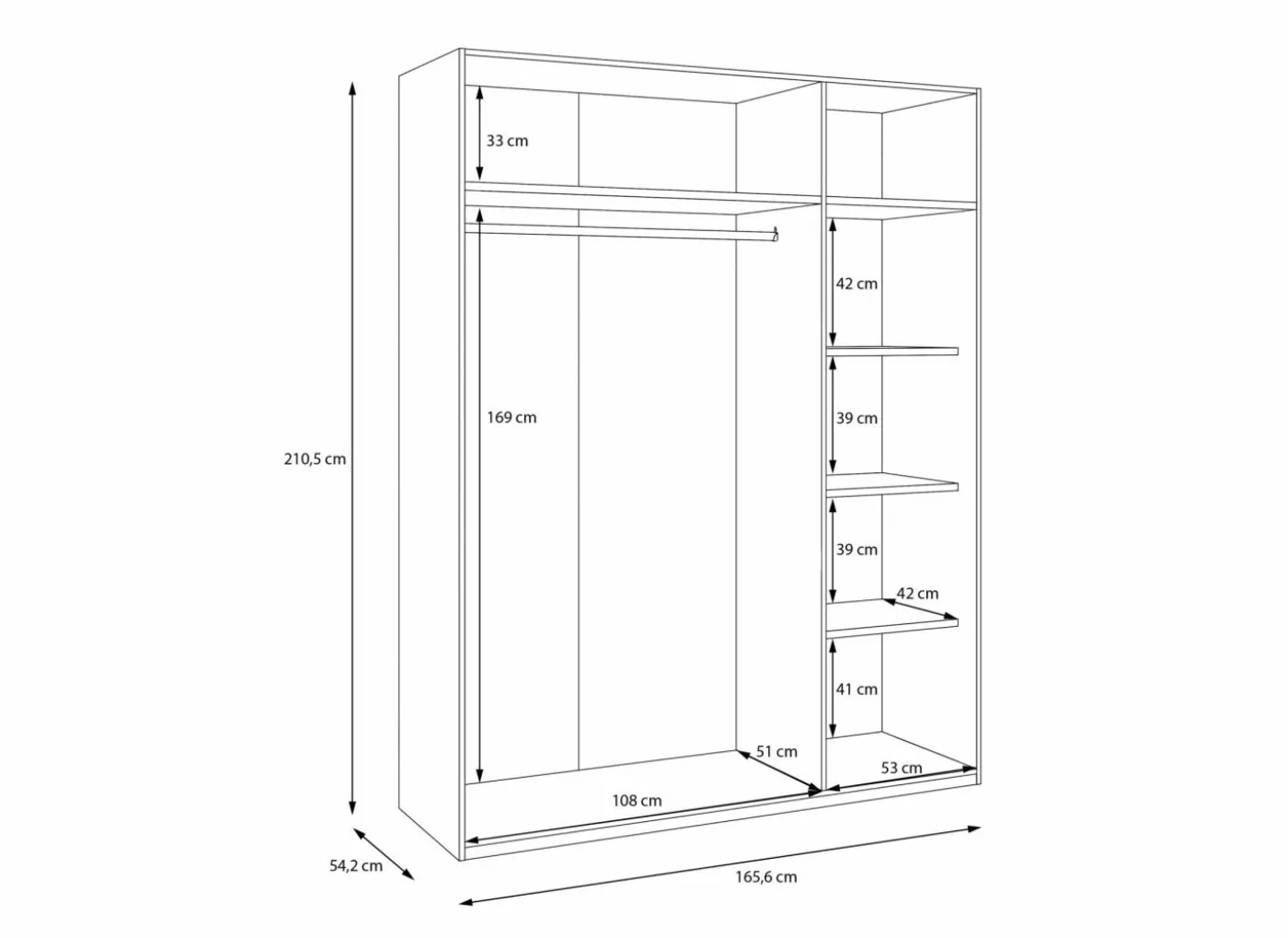 Kleerkast Adria 166cm - decor - zandeik & wolframgrijs
