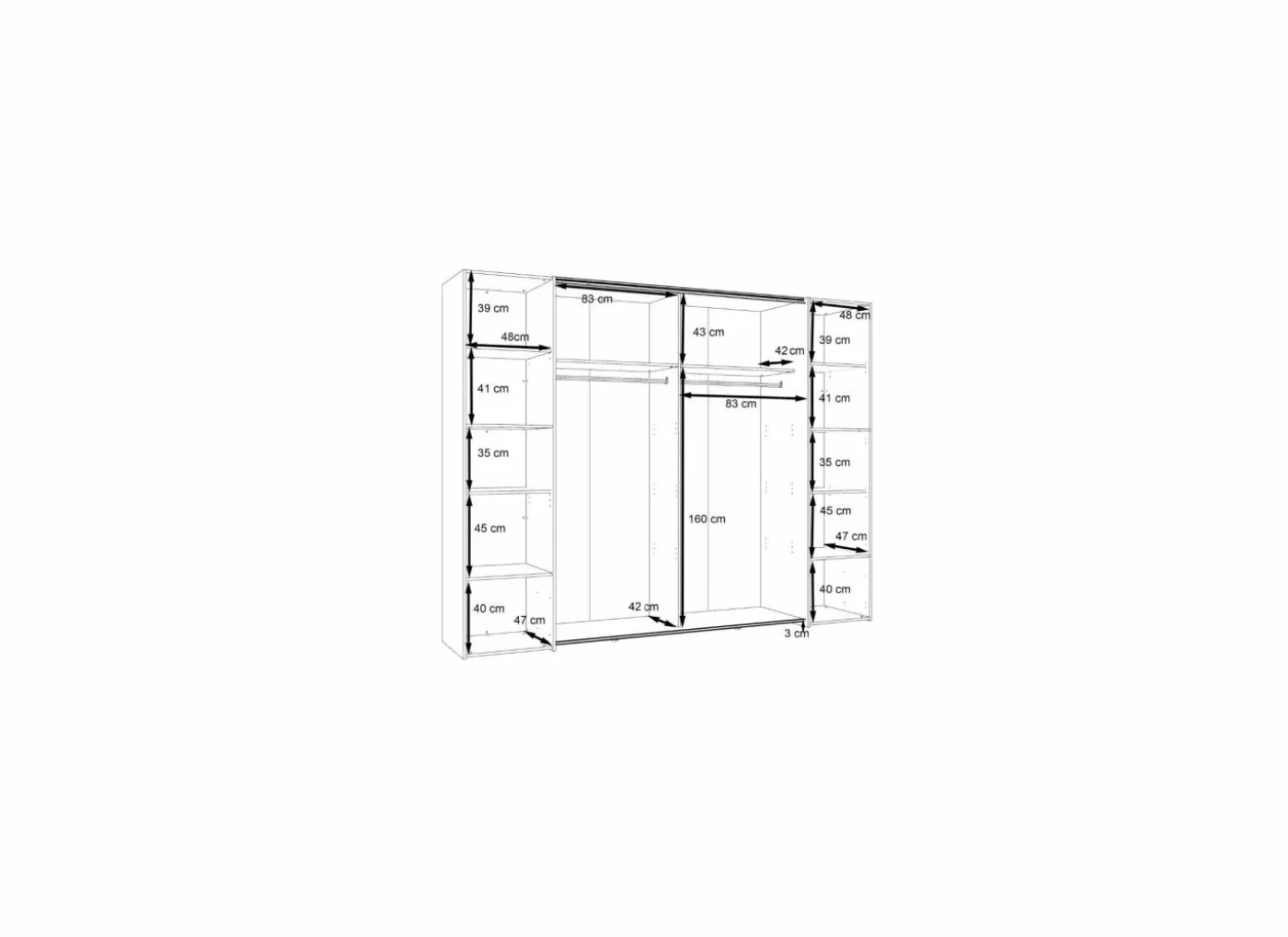 Kleerkast Dalate 271cm - decor - kastanje eik & mat zwart