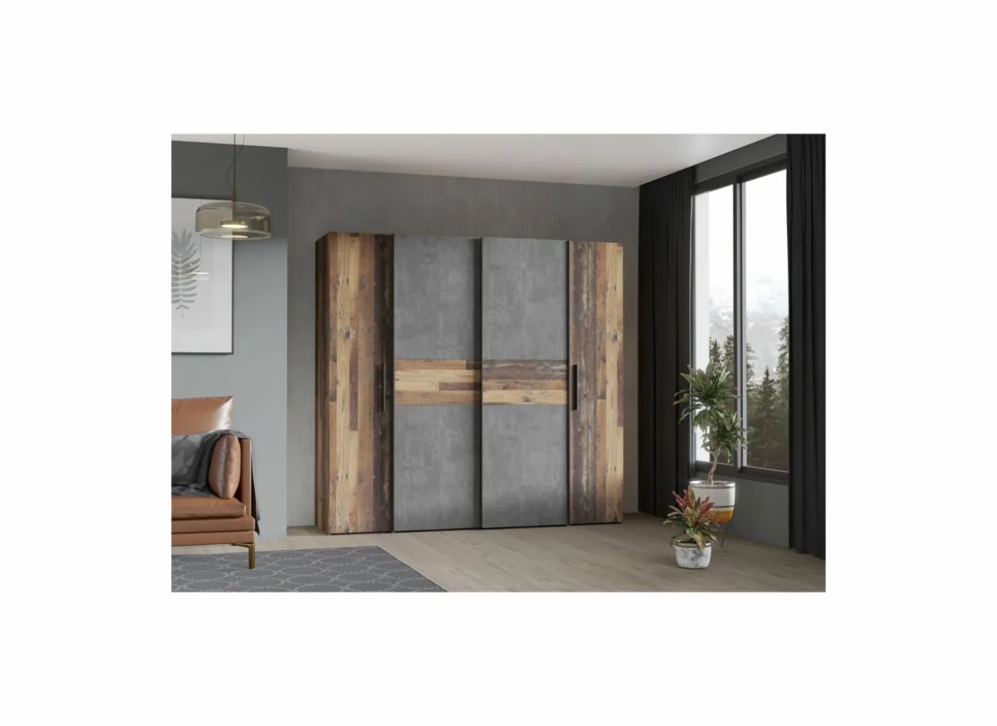 Kleerkast Kalixtus 200cm - decor - old wood & donkergrijs