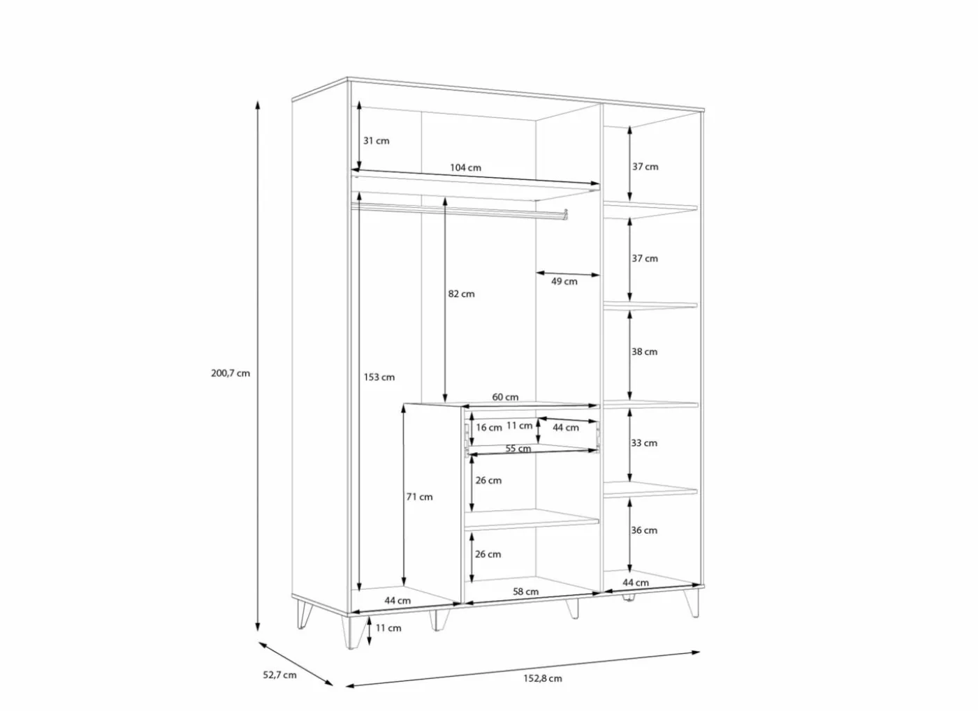 Kleerkast Lya 153cm - decor - cabezone oak & mauvella oak