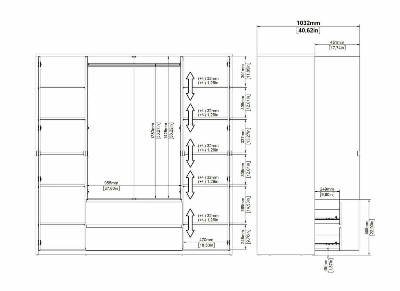 Kleerkast Next 197x58x202cm - decor - wit & jackson hickory