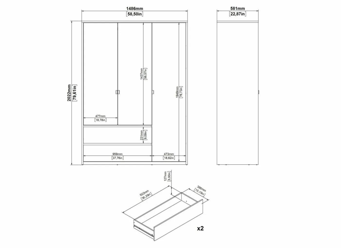Kleerkast Next 149x58xH202cm - decor - wit & jackson hickory