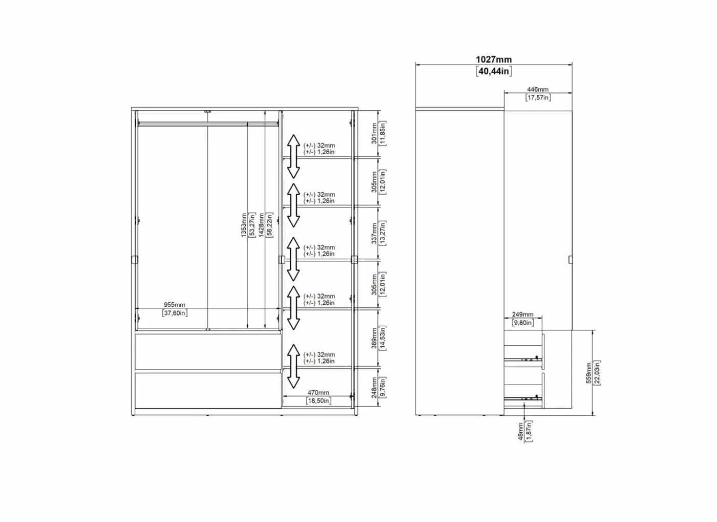 Kleerkast Next 149x58xH202cm - decor - wit & jackson hickory