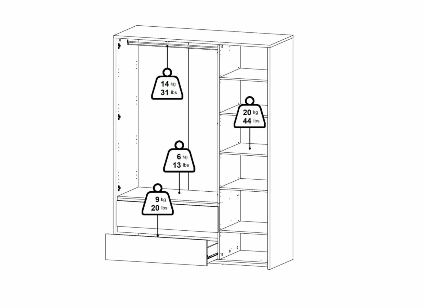 Kleerkast Next 149x58xH202cm - decor - wit & jackson hickory