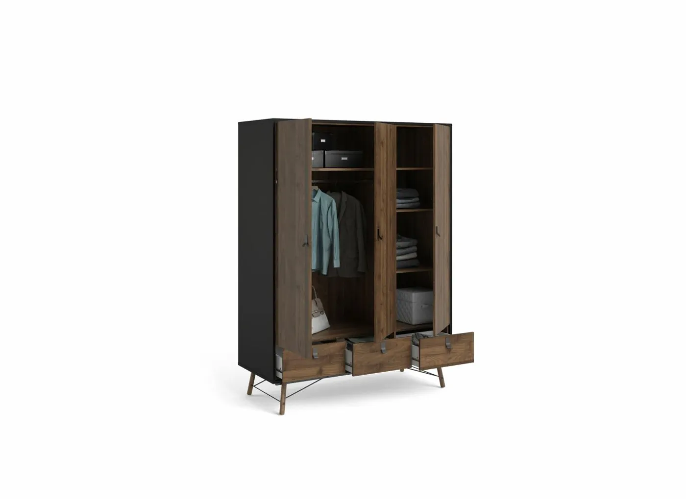 Kleerkast Ry 151cm - decor - mat zwart/okkernoot