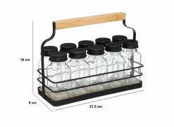 Kruidenrek 21,5x9x16cm - gietijzer/glas - zwart/bamboe