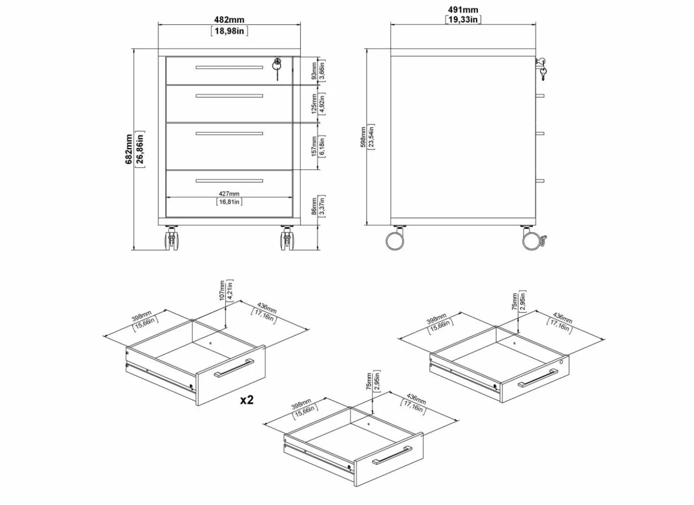 Ladeblok Prima 48x49x68cm - decor - eik