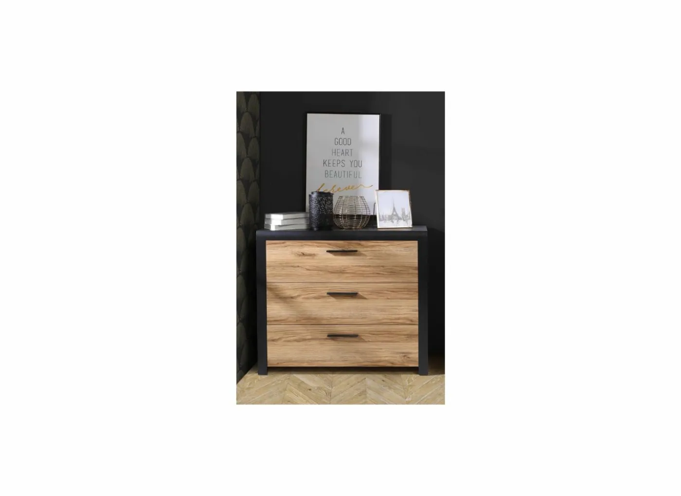 Ladekast Dalate 101x41x88,2cm - decor - kastanje eik/mat zwart