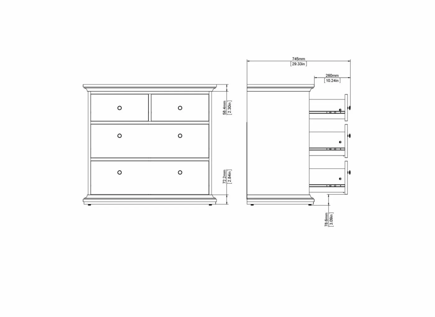 Ladekast Paris 97x49x87cm - decor - mat grijs