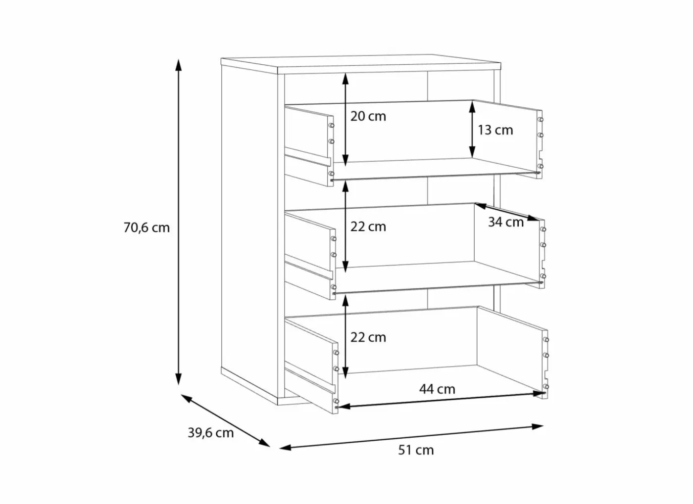 Ladekast 51x40x71cm - decor - grijs