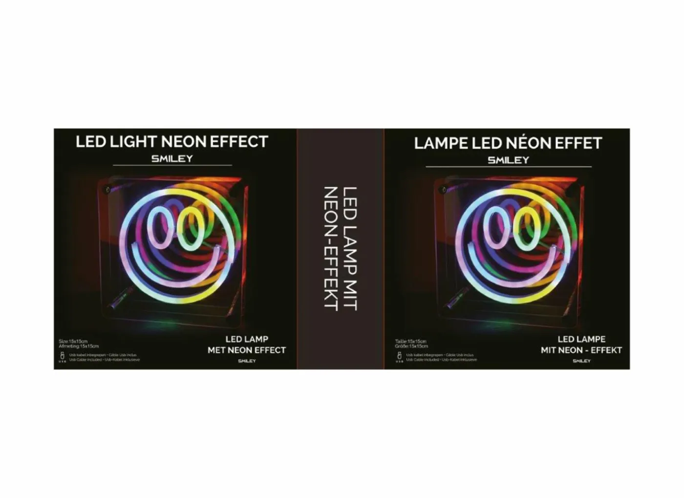 Ledlamp Neon Happy Face 15x15cm - kunststof - multicolor