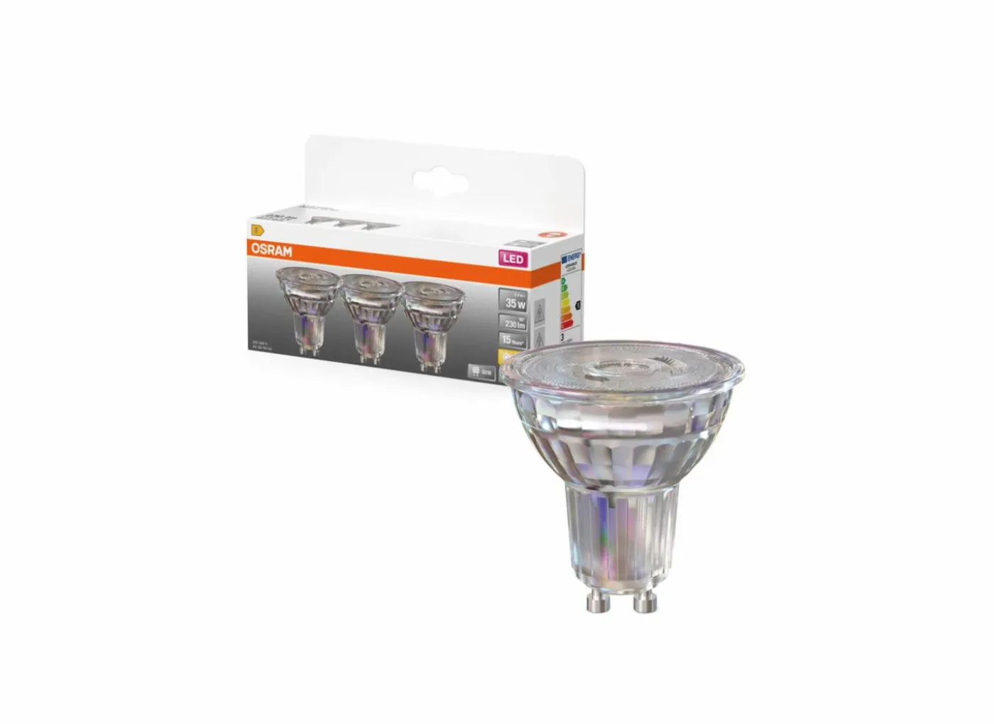 Ledlamp 2,4W GU10 3 stuks
