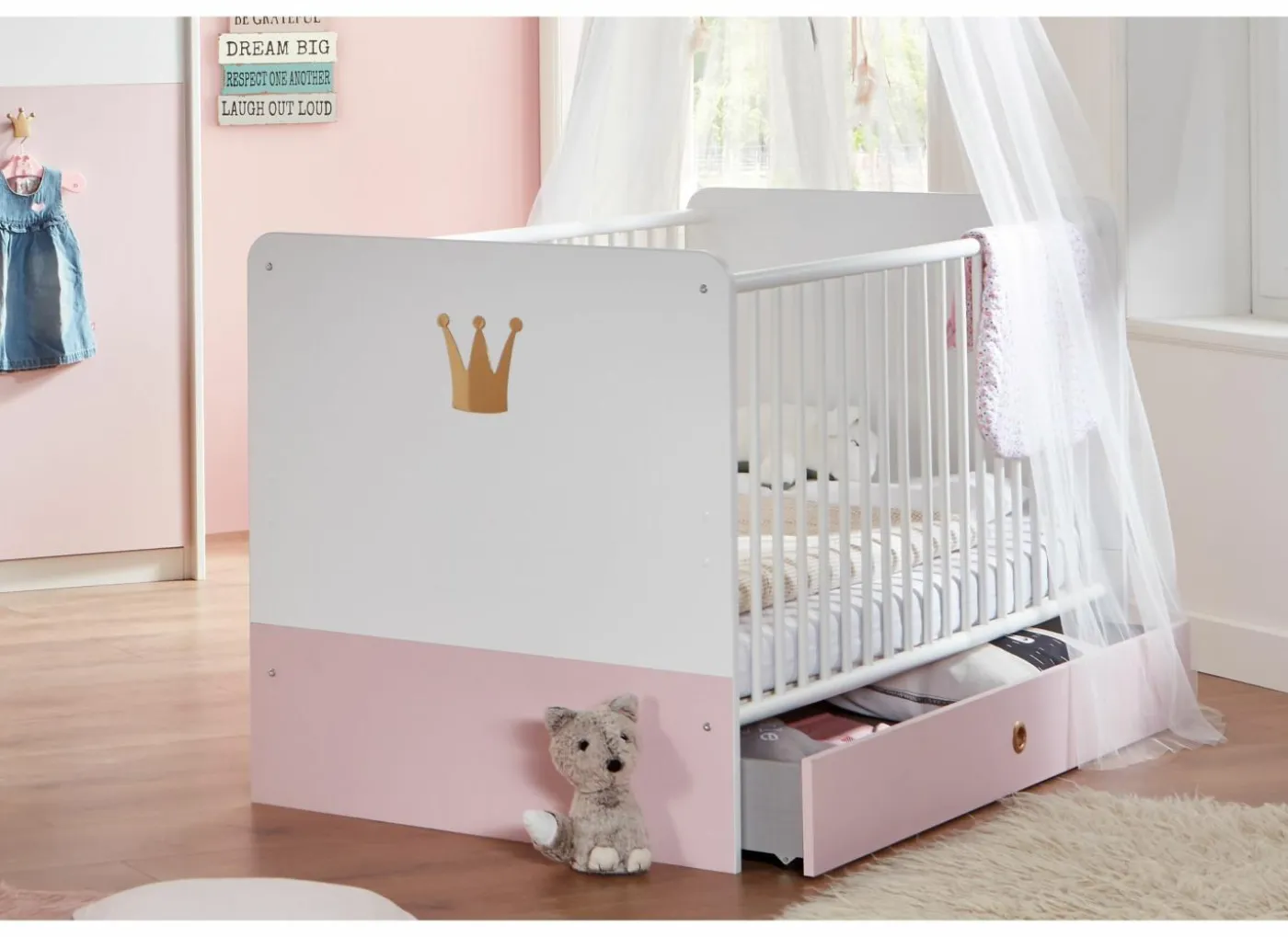 Meegroeibed Cindy 70x140cm - decor - roze & wit