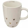 Mok Floral Hart 44cl - stoneware - wit & goud