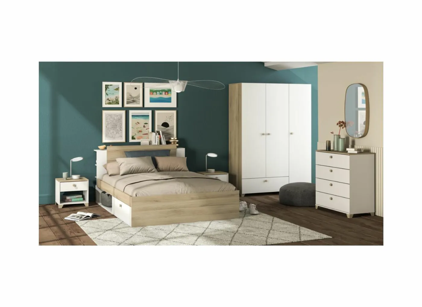Nachtkastje Izzy 43x36x40cm - decor - kronberg eik & wit