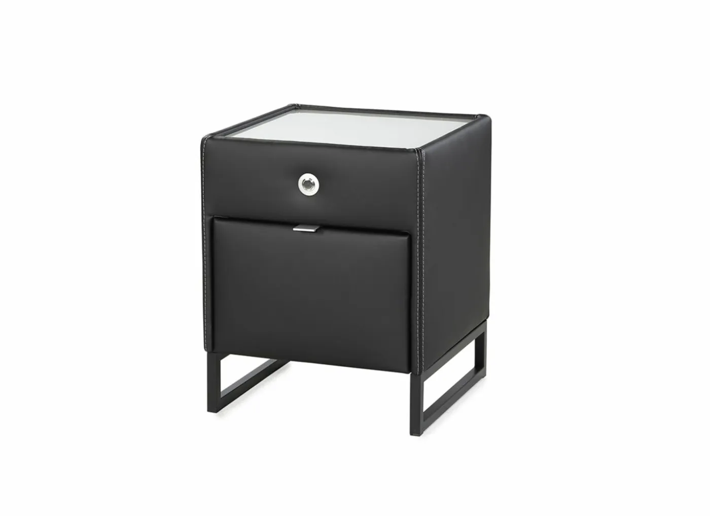 Nachtkastje Linea 44,5x44,5x43cm - lederlook - zwart