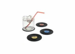 Onderzetters voor glazen LP Ø9cm - kunststof - zwart - set van 4