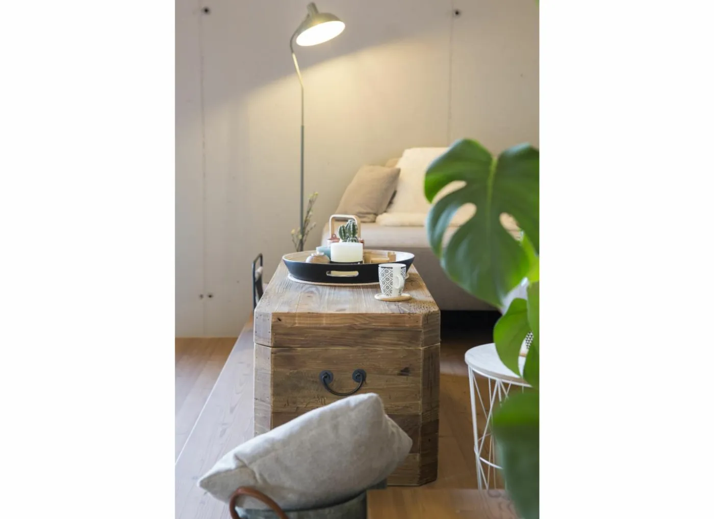 Opbergkoffer Opium 130x48x45cm - gerecycleerd den massief - naturel