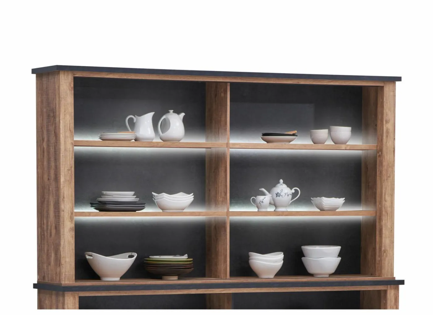 Opzetstuk Etienne 221cm - decor - industriële eik & zwart