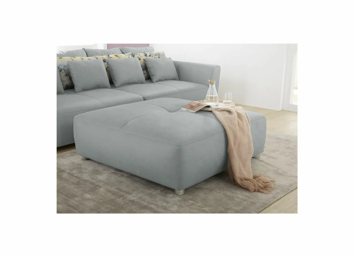Poef Gulliver 126x126x41cm - stof - lichtblauw