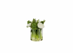 Ranonkel in Vaas H22cm - kunststof & glas - wit/groen
