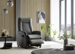 Relaxzetel Hukla elektrisch - leder - antraciet met 2 motoren & extra lange beensteun
