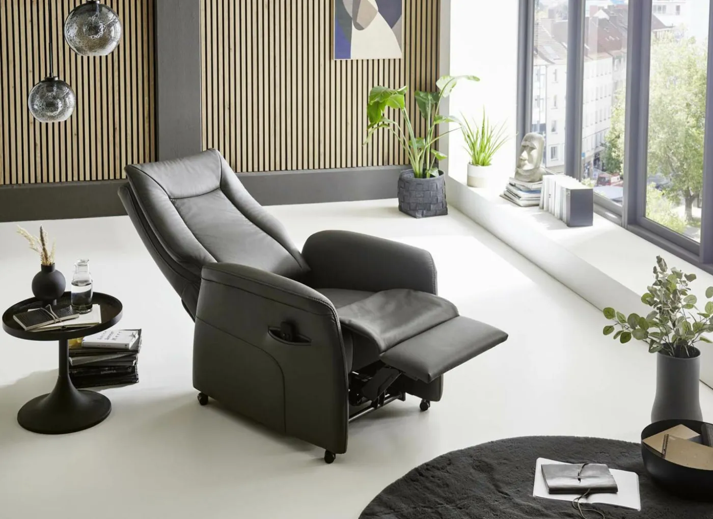 Relaxzetel Hukla elektrisch - leder - antraciet met 2 motoren